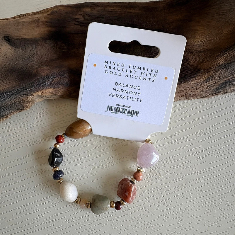 Mixed Tumbled Gemstone Bracelet with Gold Accents | Balance, Harmony & Versatility - Crystal Nest