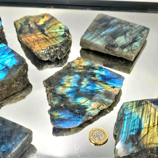 Labradorite Half Polished Slice | 200–300g - Crystal Nest