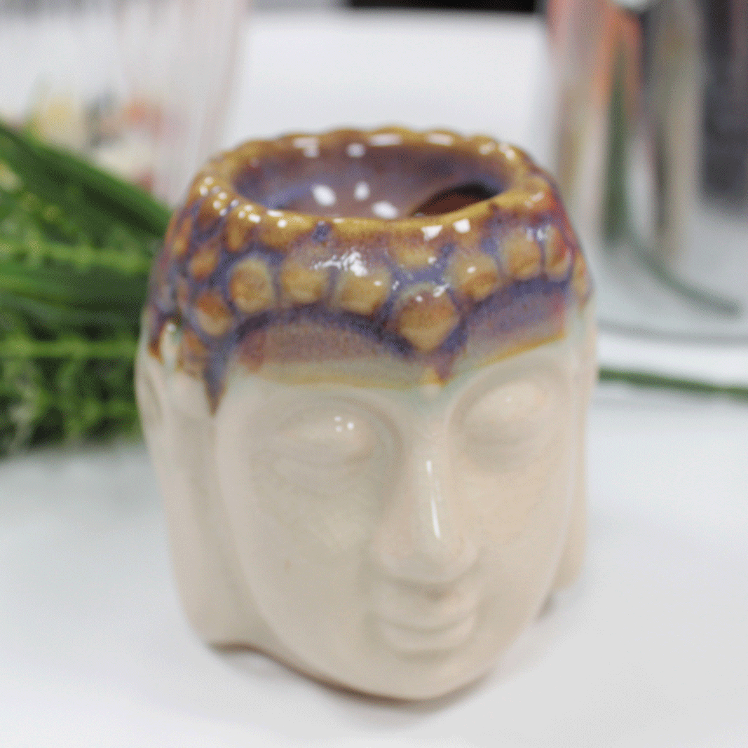 Ivory Glazed Buddha Oil Burner - Crystal Nest