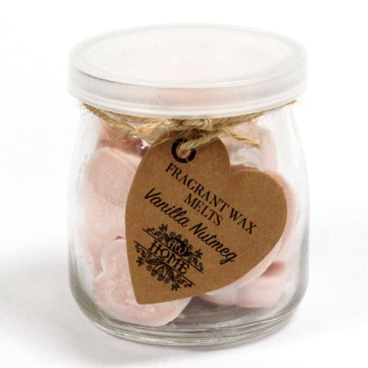 16 x Vanilla Nutmeg Soy Wax Melt Hearts in Glass Jar - Crystal Nest