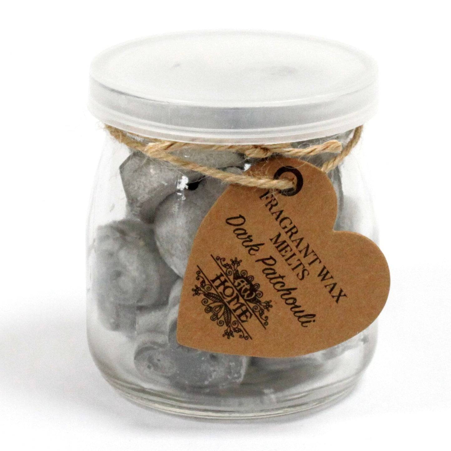 16 x Dark Patchouli Soy Wax Melt Hearts in Glass Jar - Crystal Nest