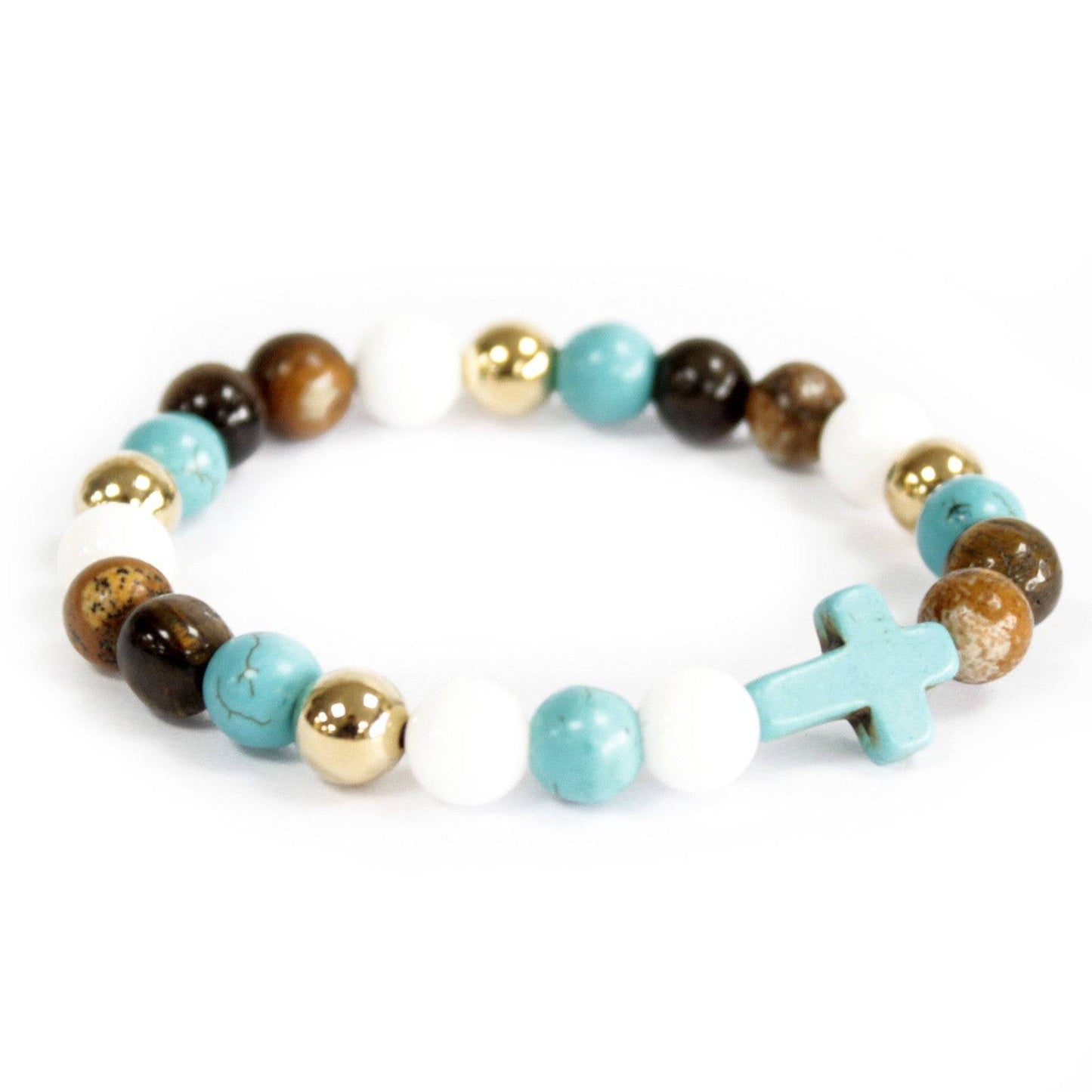Turquoise Cross & Royal Beads Bracelet – Protection & Truth - Crystal Nest