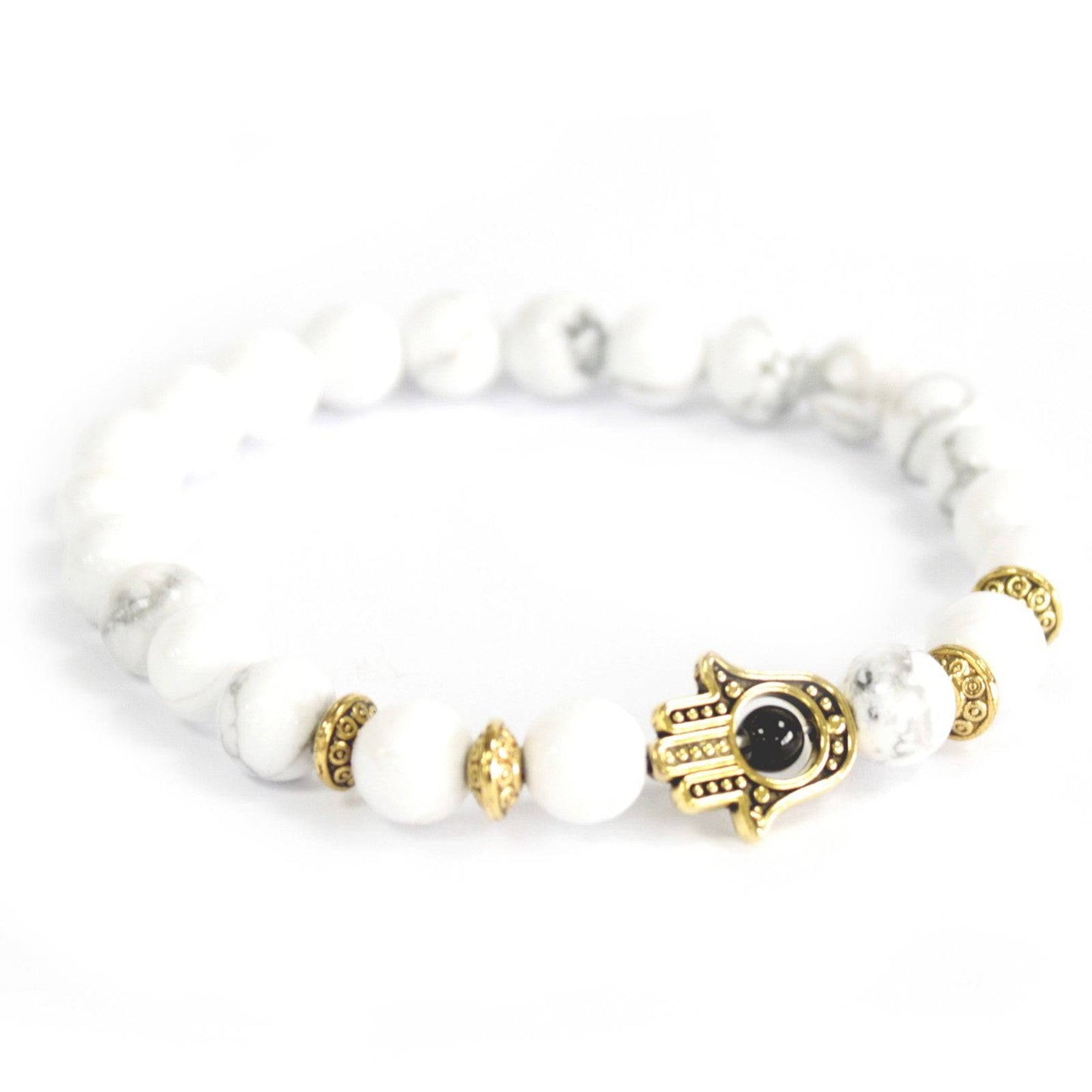 Golden Hamsa & Howlite Bead Bracelet – Serenity & Empowerment - Crystal Nest