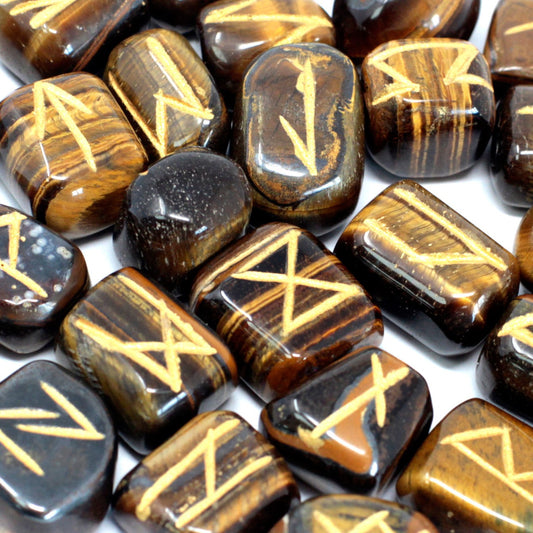 Tiger Eye Rune Stone Set in Pouch - Crystal Nest
