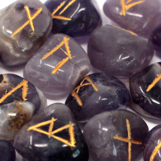 Amethyst Rune Stone Set in Pouch - Crystal Nest
