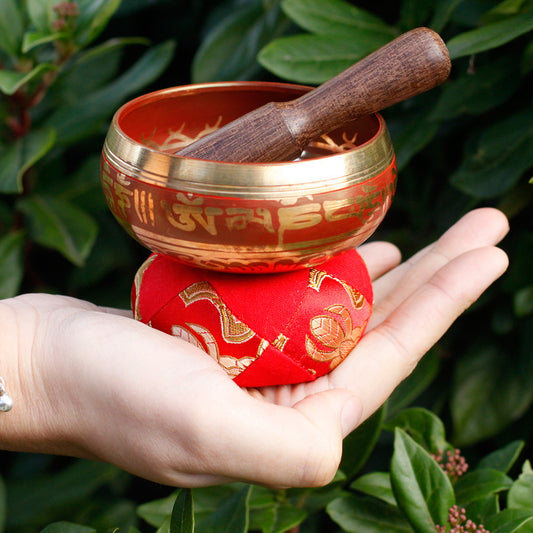 Mini Red Tibetan Singing Bowl Gift Set | A3 Note - Crystal Nest