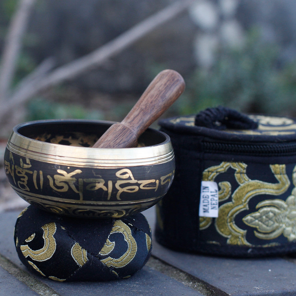 Mini Black Tibetan Singing Bowl Gift Set | F#4 Note - Crystal Nest