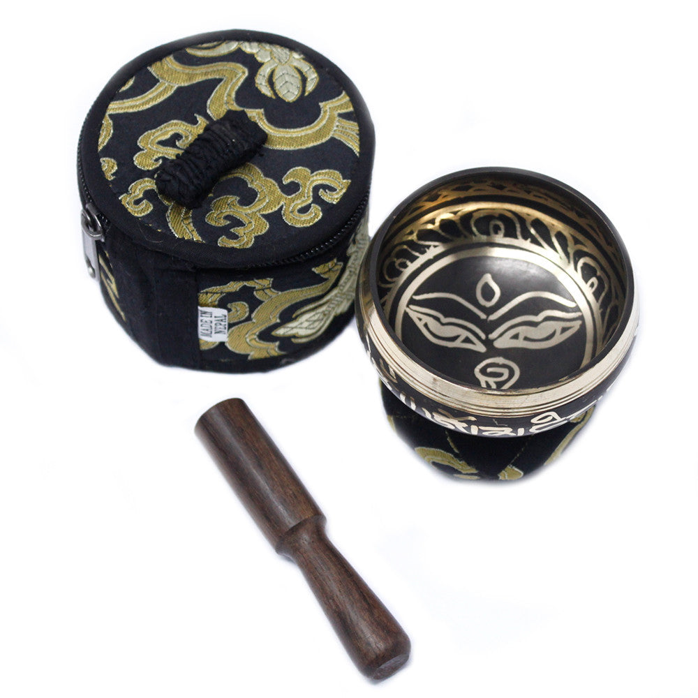 Mini Black Tibetan Singing Bowl Gift Set | F#4 Note - Crystal Nest