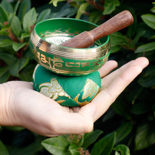 Mini Green Tibetan Singing Bowl Gift Set | F4 Note - Crystal Nest