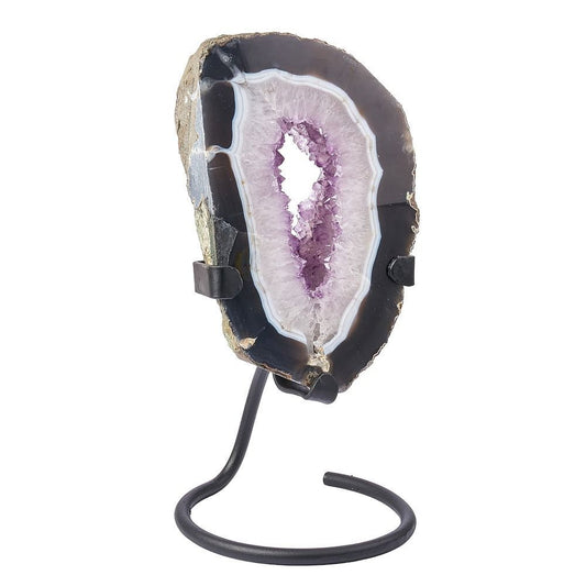 Amethyst Slice on Black Metal Stand - Crystal Nest
