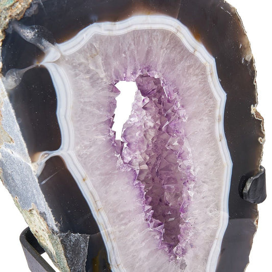 Amethyst Slice on Black Metal Stand - Crystal Nest