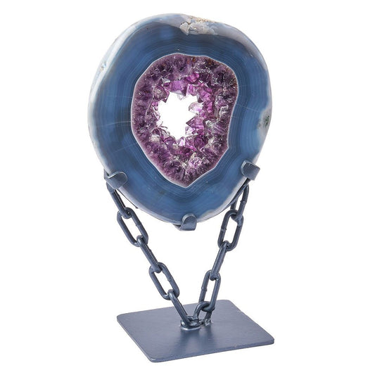 Polished Amethyst Agate Geode with Chain Base - Crystal Nest