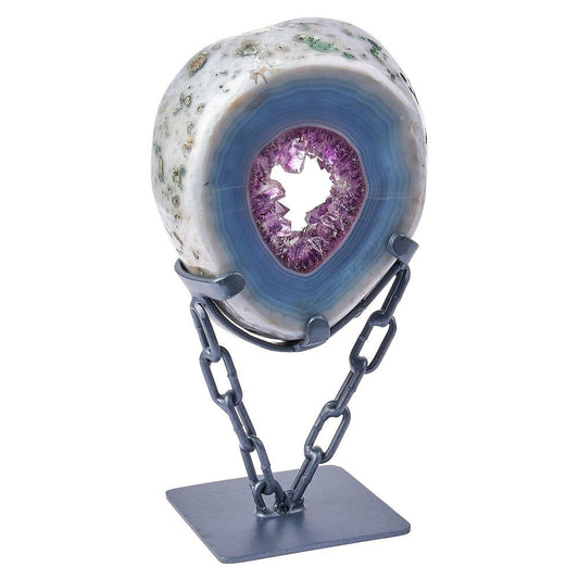 Polished Amethyst Agate Geode with Chain Base - Crystal Nest