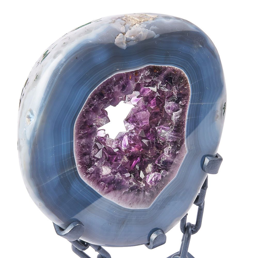 Polished Amethyst Agate Geode with Chain Base - Crystal Nest