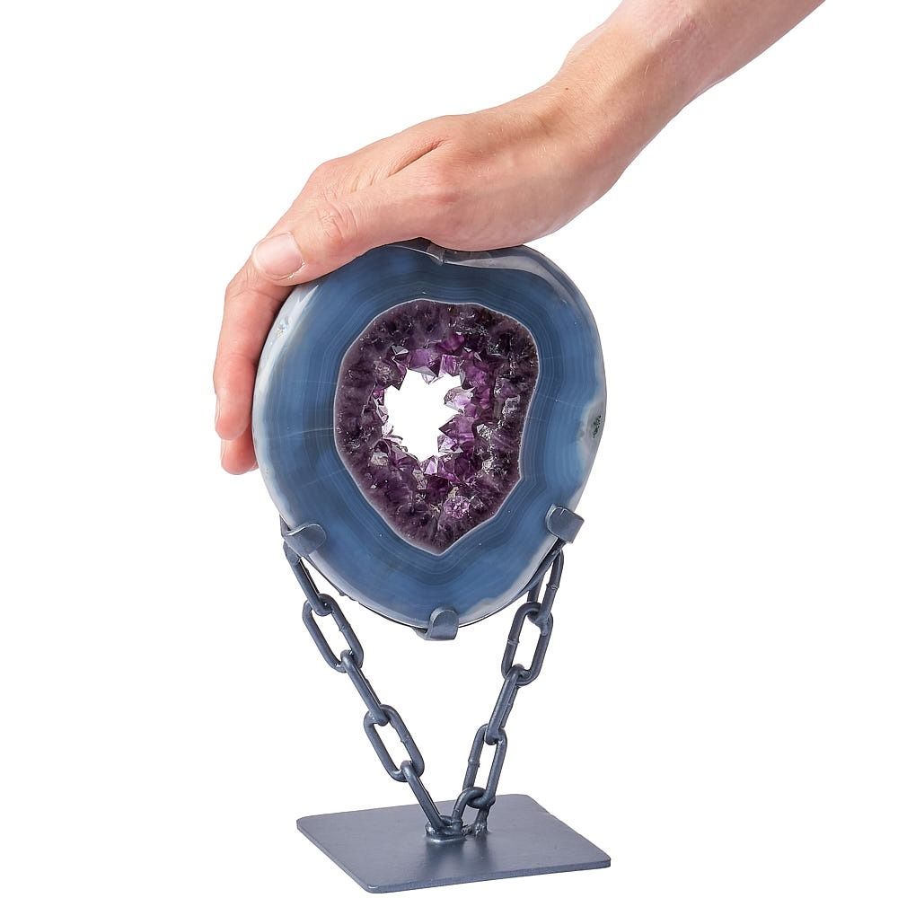 Polished Amethyst Agate Geode with Chain Base - Crystal Nest
