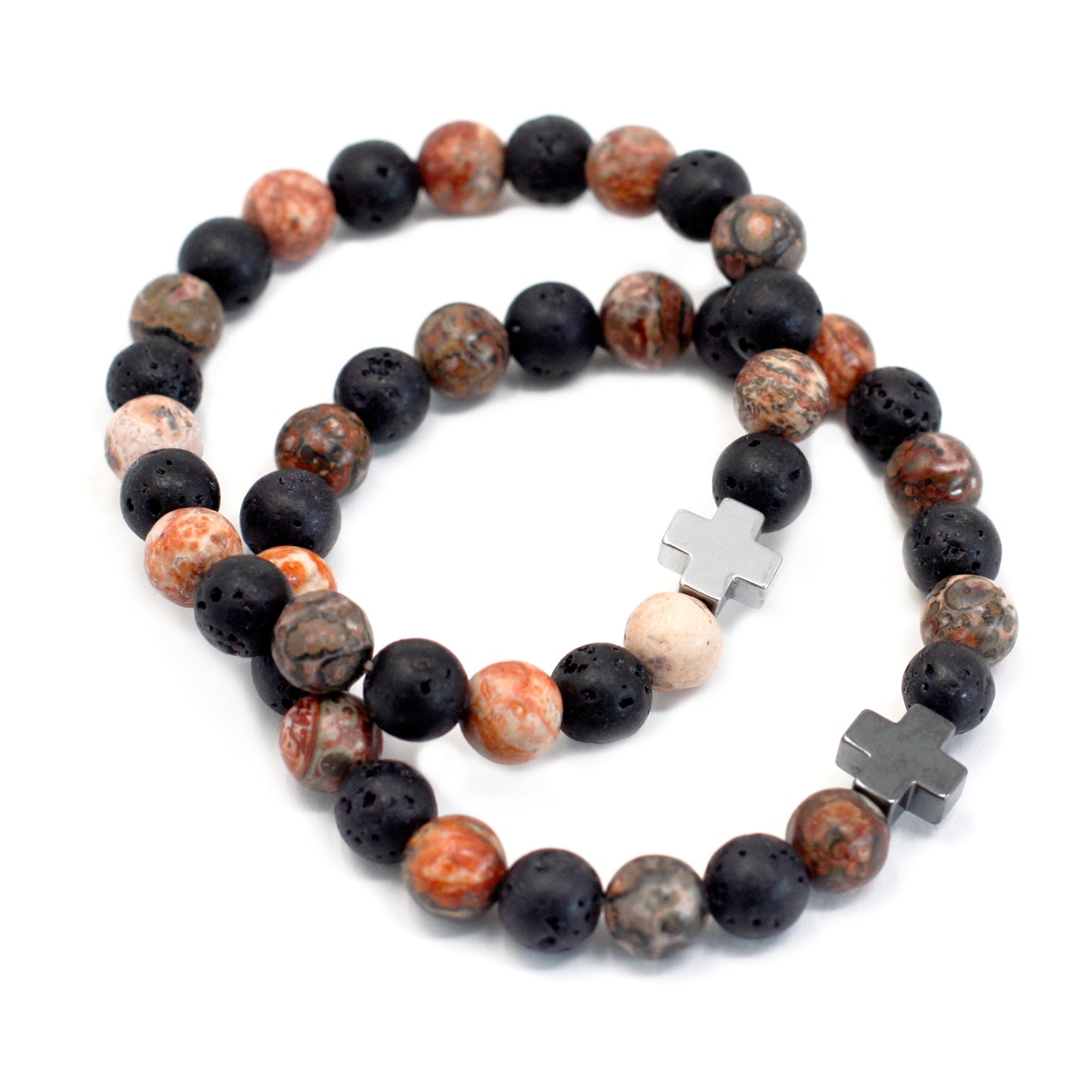 Eternity Crystal Friendship Bracelets | Leopard Skin Jasper & Lava Stone | Set of 2 - Crystal Nest