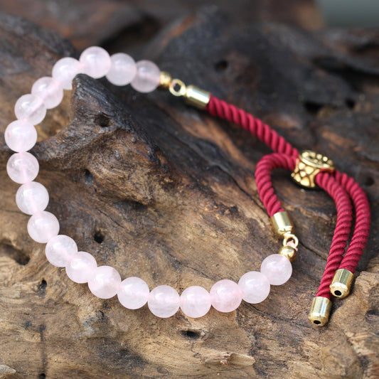 Rose Quartz Gemstone String Bracelet | Bordeaux Cord & 18K Gold Plated - Crystal Nest