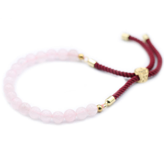 Rose Quartz Gemstone String Bracelet | Bordeaux Cord & 18K Gold Plated - Crystal Nest