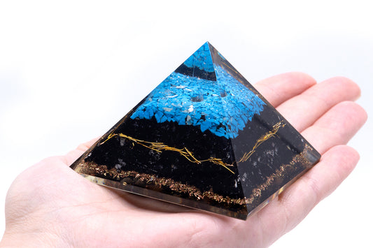 Turquoise & Black Tourmaline Orgonite Pyramid - Crystal Nest