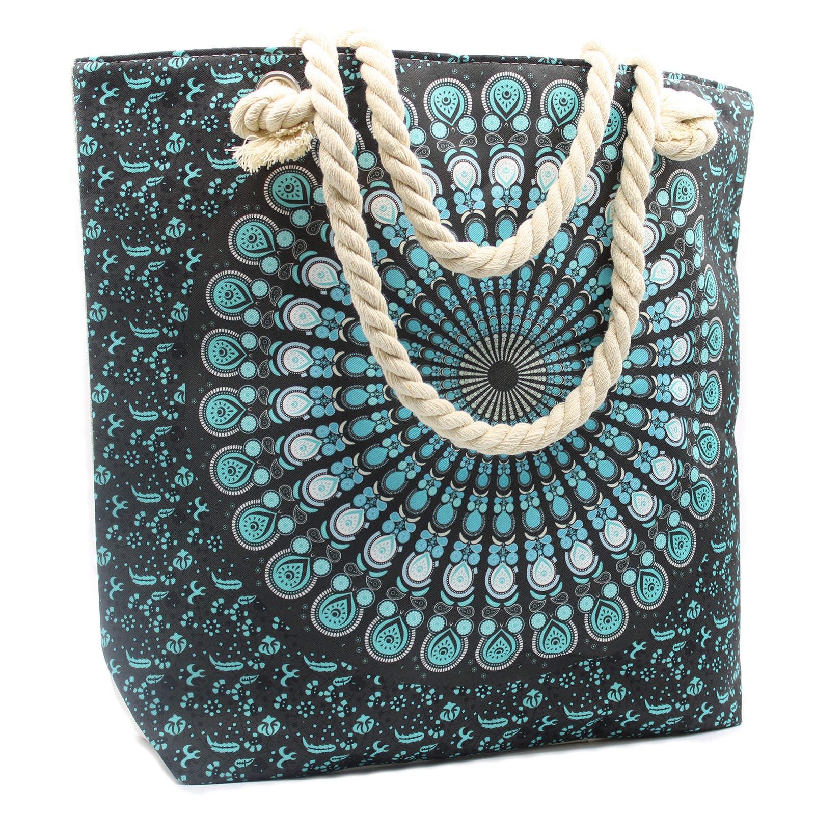 Boho Mandala Rope Handle Tote Bag | Beach, Travel & Shopping Bag - Crystal Nest