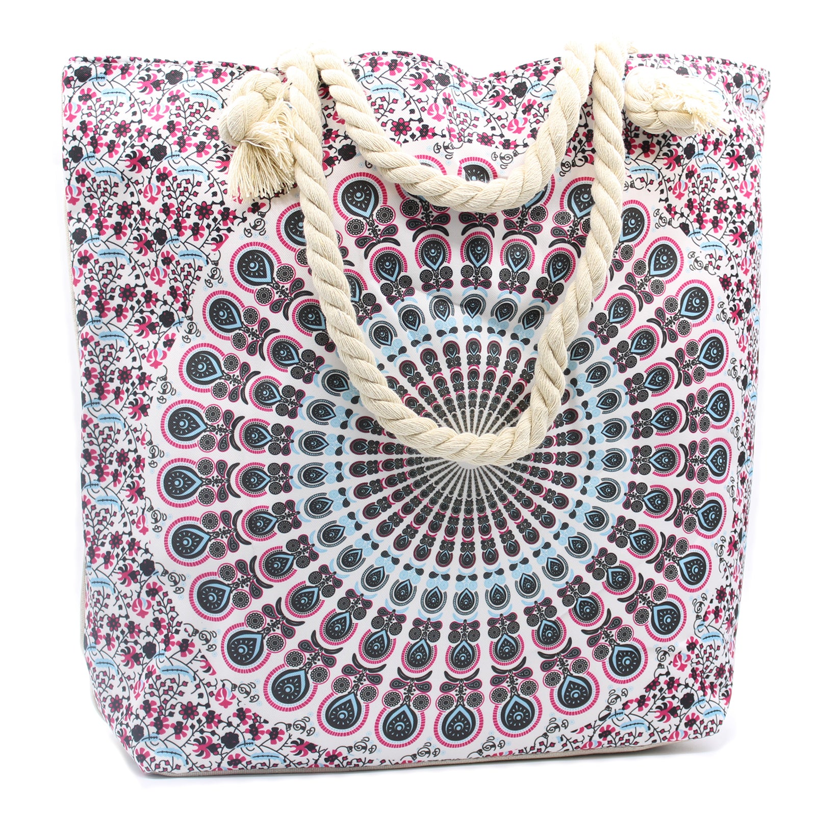 Boho Mandala Rope Handle Tote Bag | Beach, Travel & Shopping Bag - Crystal Nest