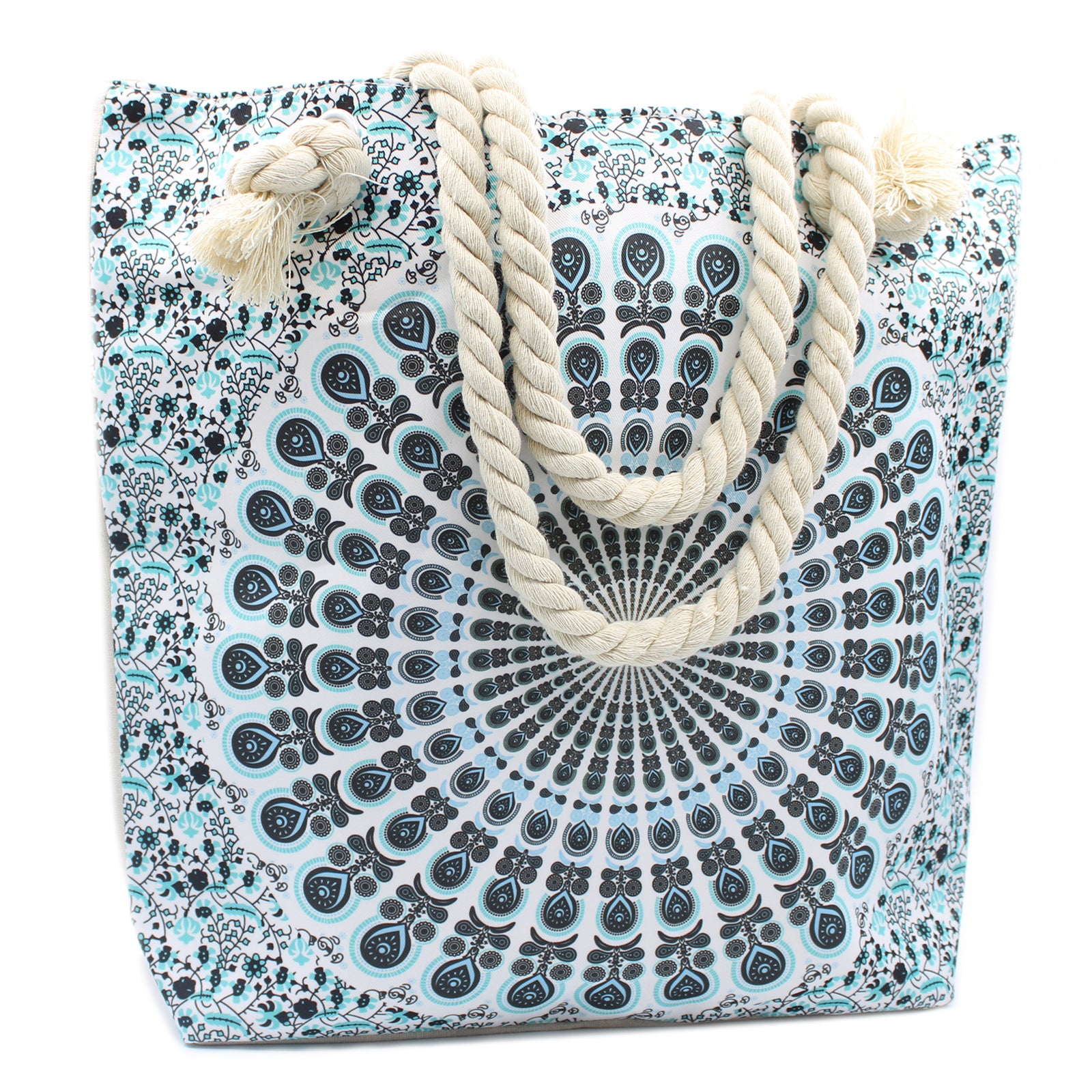Boho Mandala Rope Handle Tote Bag | Beach, Travel & Shopping Bag - Crystal Nest