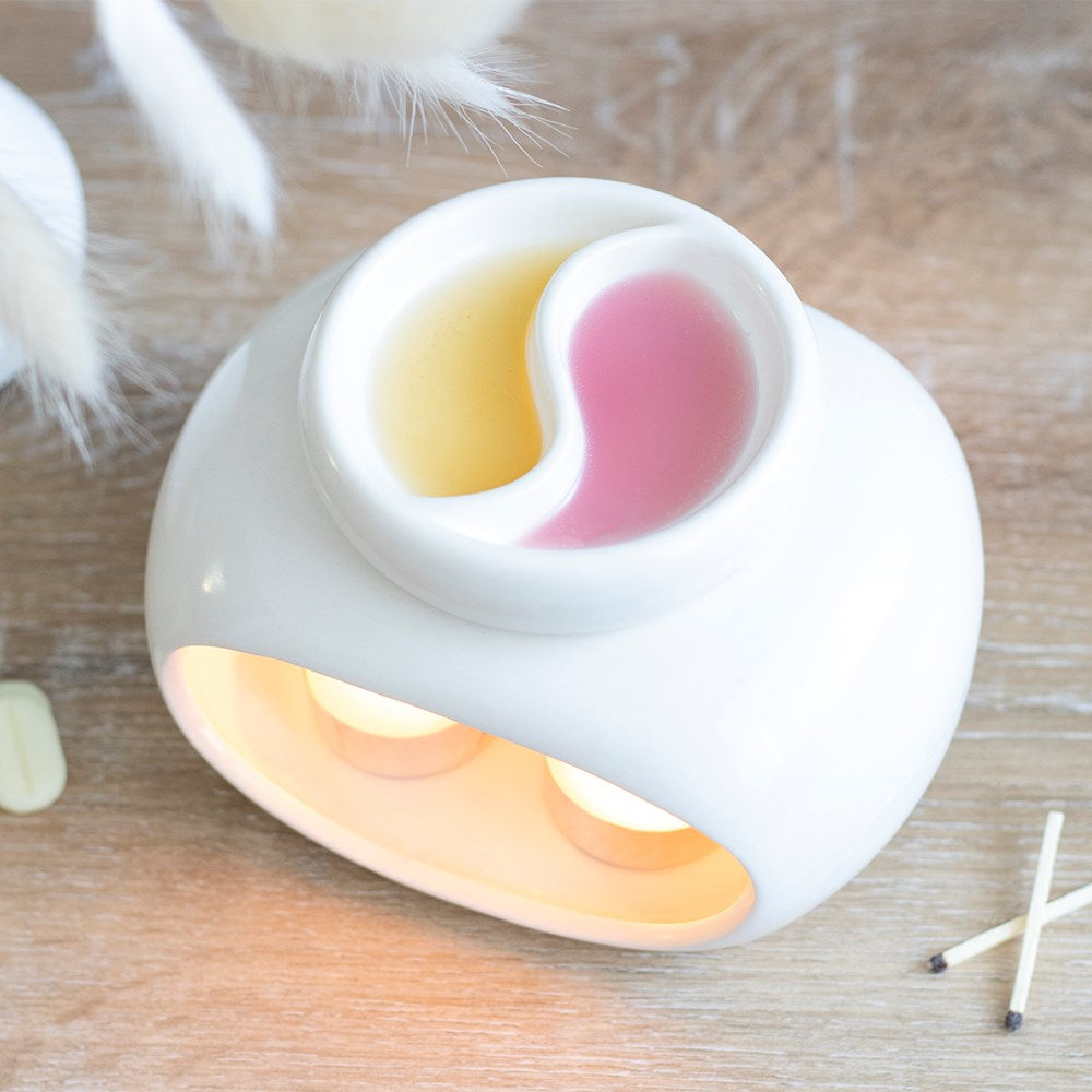 Off-White Yin Yang Ceramic Oil Burner - Crystal Nest