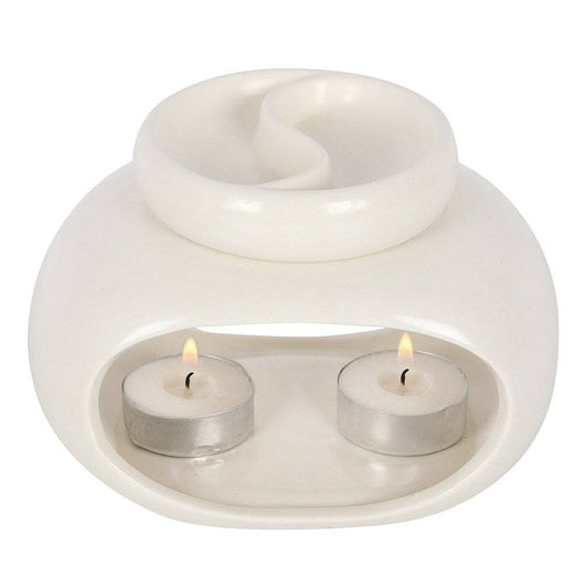 Off-White Yin Yang Ceramic Oil Burner - Crystal Nest