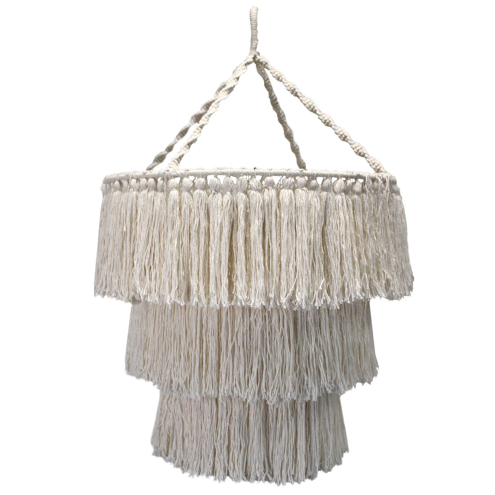 Cream 3-Tier Macrame Boho Chandelier Shade - Crystal Nest