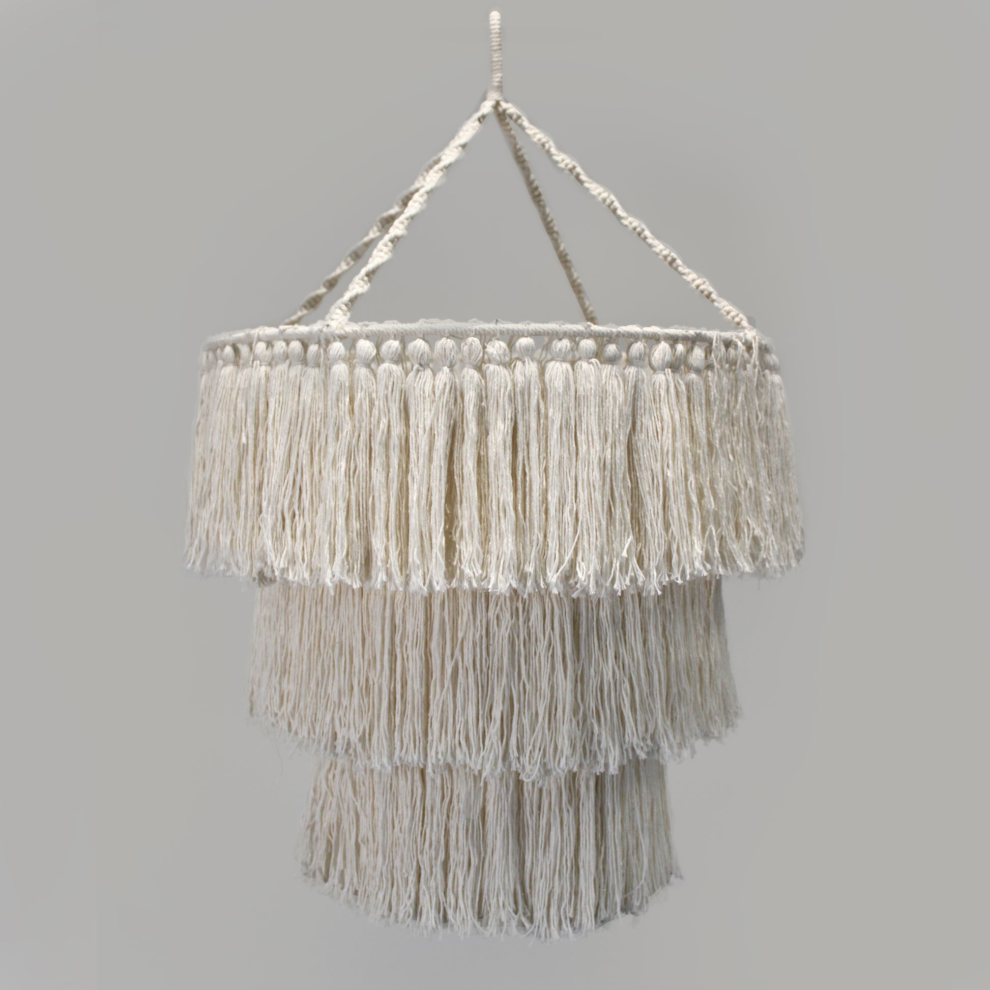 Cream 3-Tier Macrame Boho Chandelier Shade - Crystal Nest