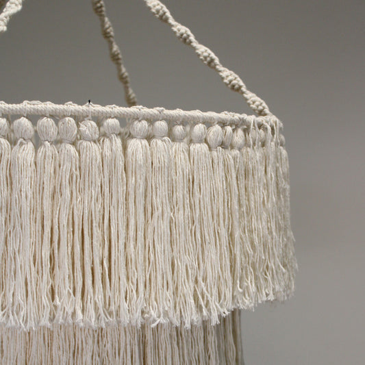 Cream 3-Tier Macrame Boho Chandelier Shade - Crystal Nest