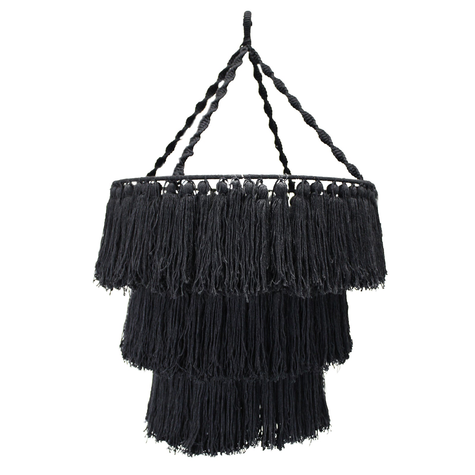 Black 3-Tier Macrame Boho Chandelier Shade - Crystal Nest