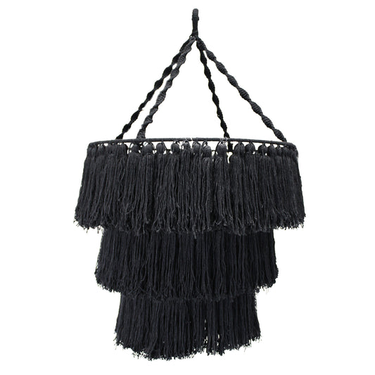 Black 3-Tier Macrame Boho Chandelier Shade - Crystal Nest