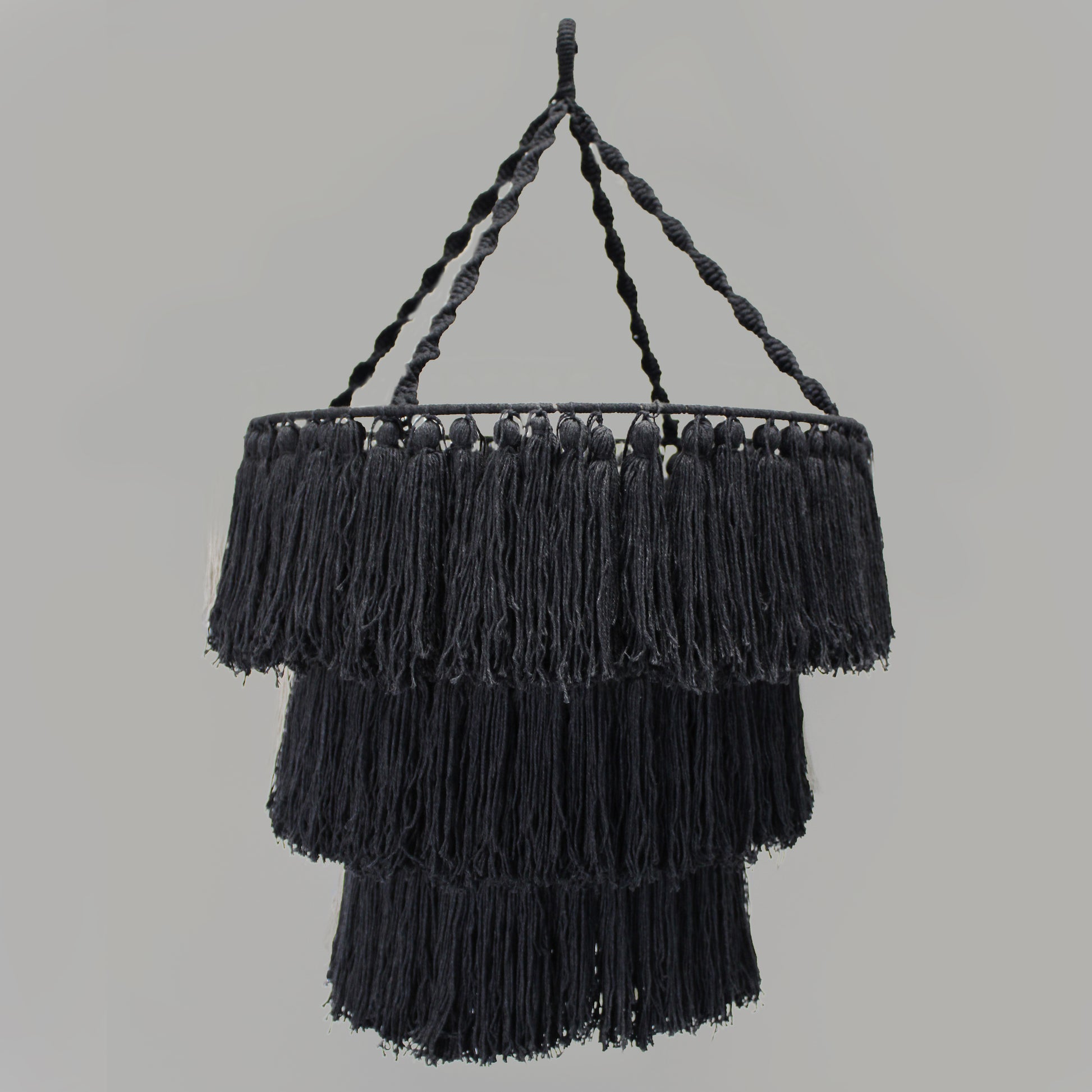 Black 3-Tier Macrame Boho Chandelier Shade - Crystal Nest