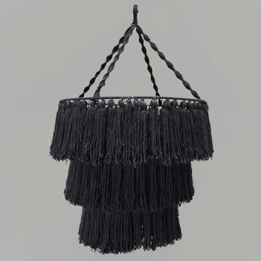 Black 3-Tier Macrame Boho Chandelier Shade - Crystal Nest