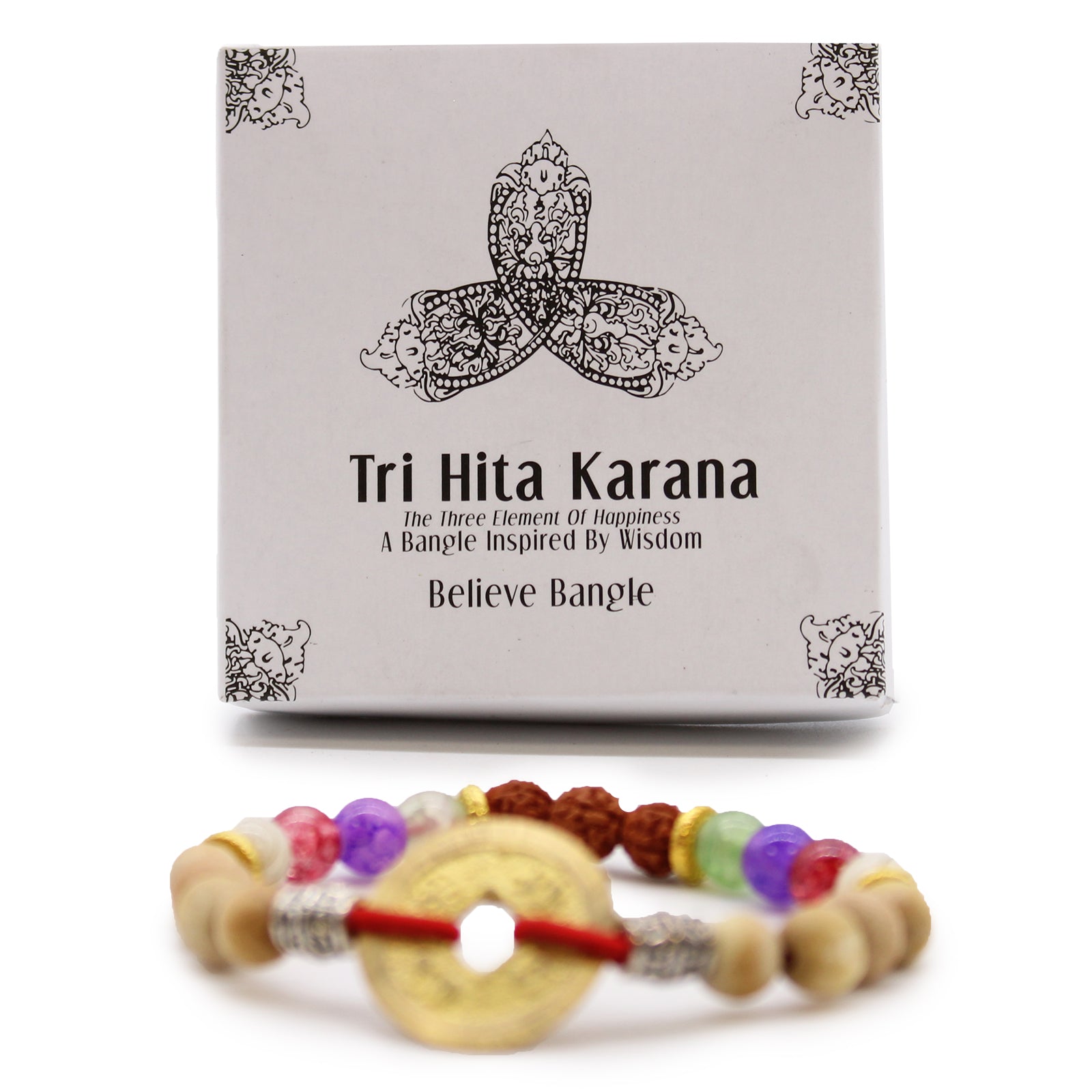 Tri Hita Karana Believe Bangle | Sandalwood, Rudraksha & Crystal Bead Bracelet in Gift Box - Crystal Nest