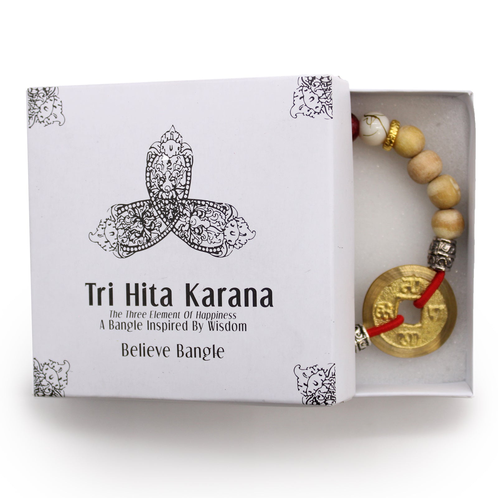 Tri Hita Karana Believe Bangle | Sandalwood, Rudraksha & Crystal Bead Bracelet in Gift Box - Crystal Nest
