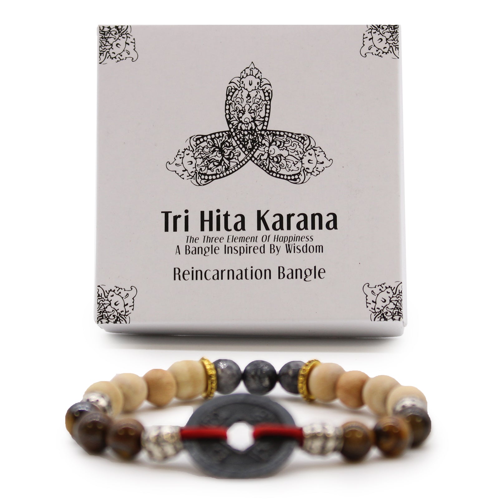 Tri Hita Karana Reincarnation Bangle | Sandalwood, Sodalite & Tiger Eye in Gift Box - Crystal Nest