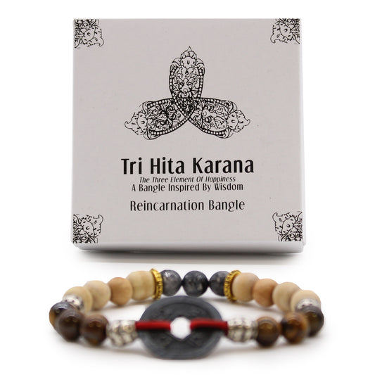 Tri Hita Karana Reincarnation Bangle | Sandalwood, Sodalite & Tiger Eye in Gift Box - Crystal Nest