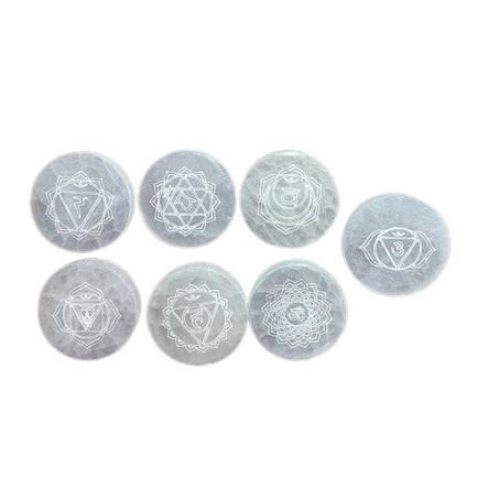 Chakra Selenite Charging Plates - Set of 7 - Crystal Nest