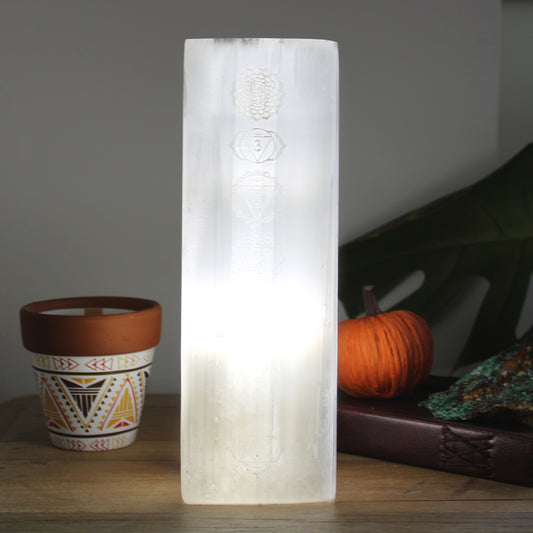 Chakra Selenite Lamp | Energy Balance & Positive Vibes Light | 25cm - Crystal Nest