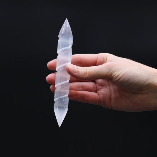 Selenite Double Terminated Spiral Crystal Wand | Cleansing & Energy Work - Crystal Nest