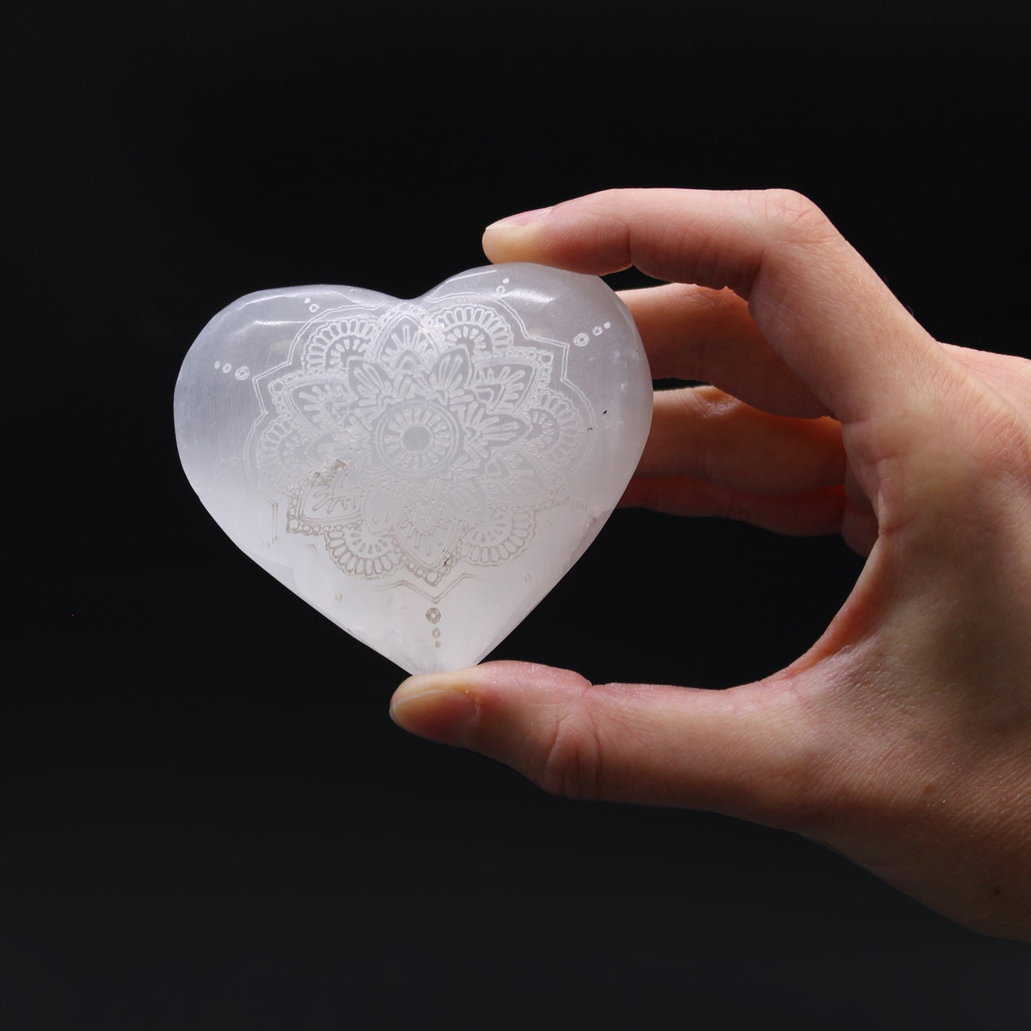Selenite Heart – Mandala Engraved | Cleansing & Clarity
