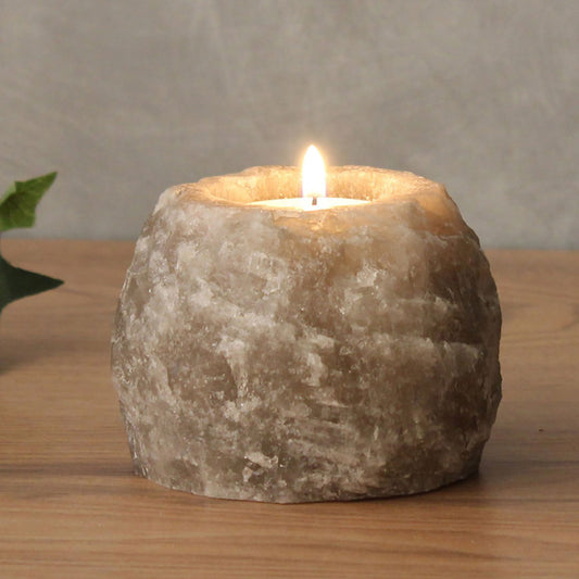 Grey Himalayan Salt Candle Holder | Natural Air Purifier & Mood Lighting - Crystal Nest