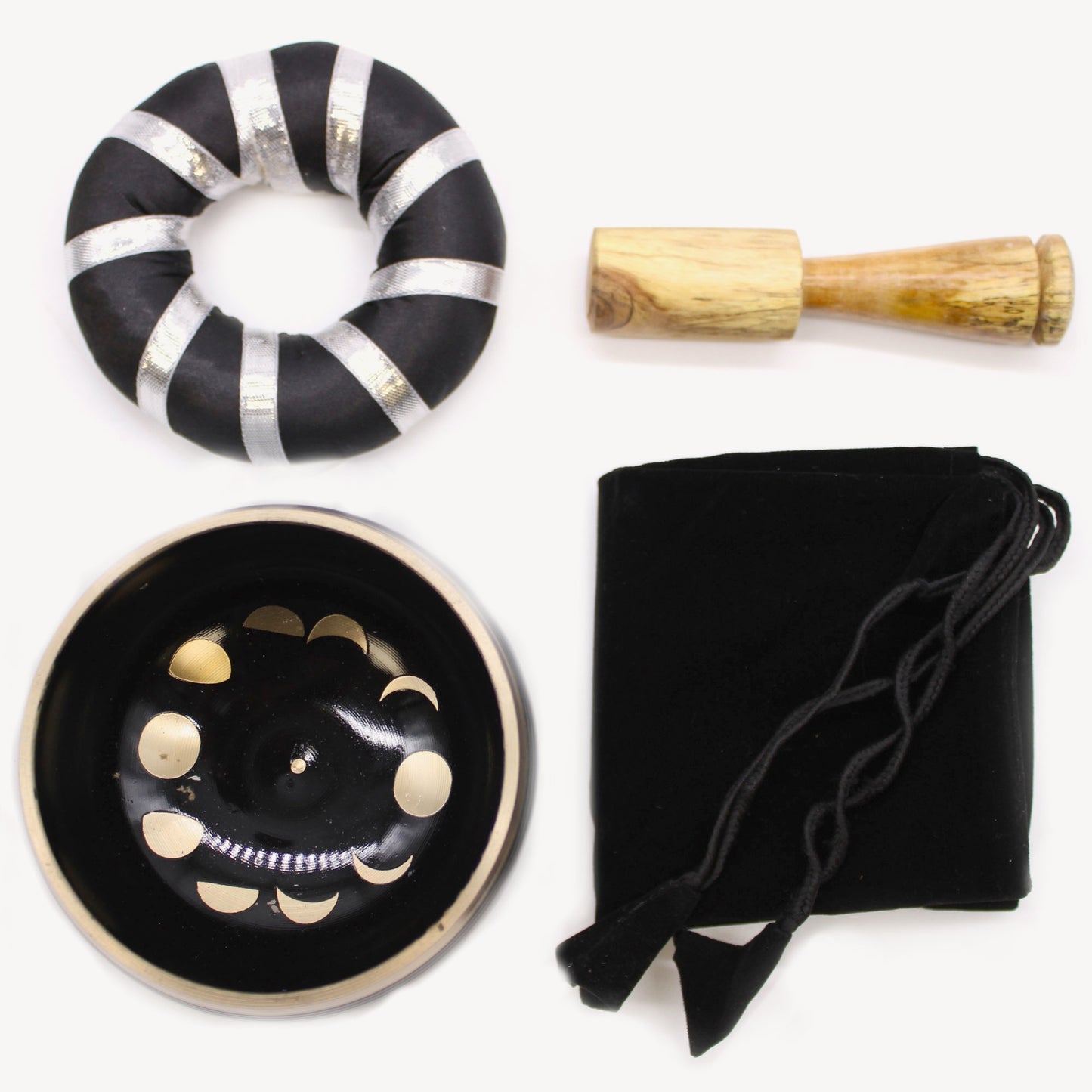 Moon Phase Tibetan Singing Bowl Set | Black & Brass Meditation Sound Bowl - Crystal Nest