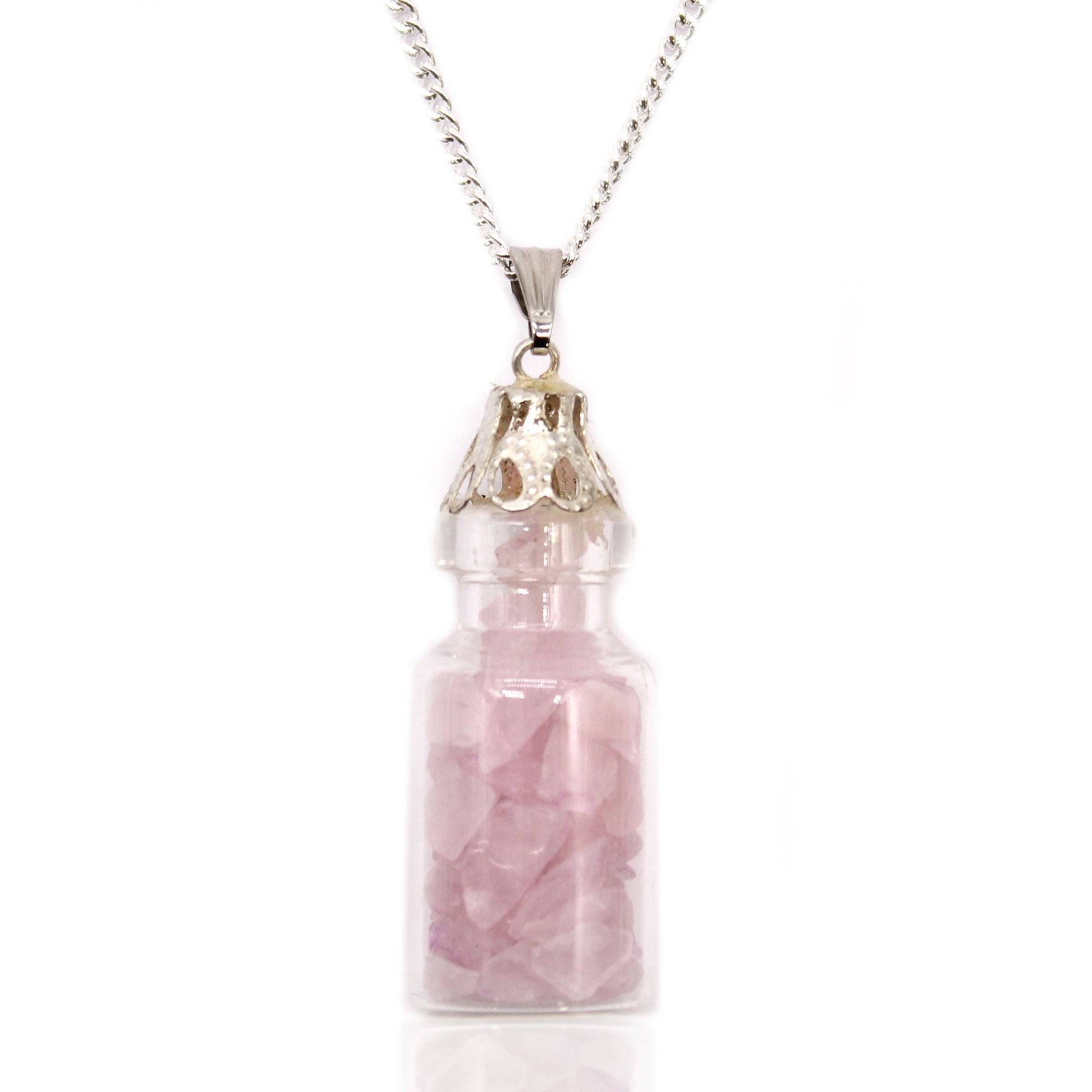 Rose Quartz Bottled Gemstones Necklace - Crystal Nest
