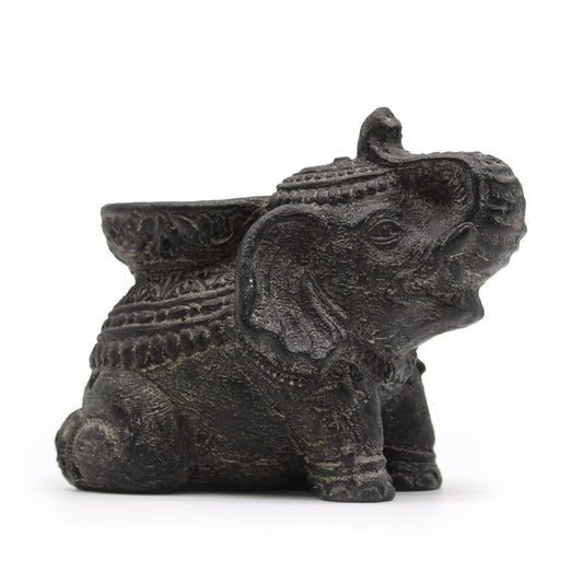 Black Elephant Incense & Tealight Holder | Symbol of Luck, Wisdom & Protection - Crystal Nest
