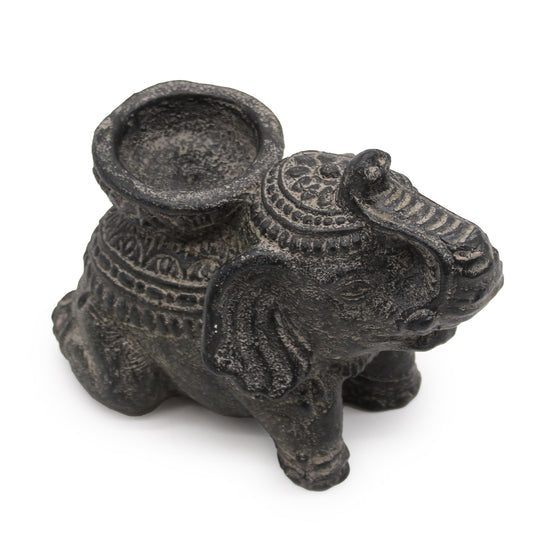 Black Elephant Incense & Tealight Holder | Symbol of Luck, Wisdom & Protection - Crystal Nest