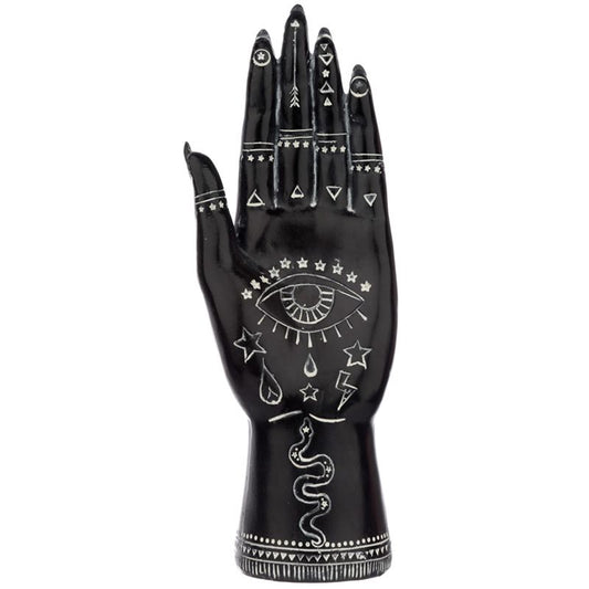 Black & White Mantric Tarot Hand Statue | Mystical Palmistry Decor - Crystal Nest