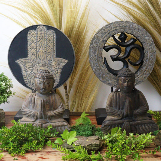 Buddha Feng Shui Set - Om - Grey & Black - Crystal Nest
